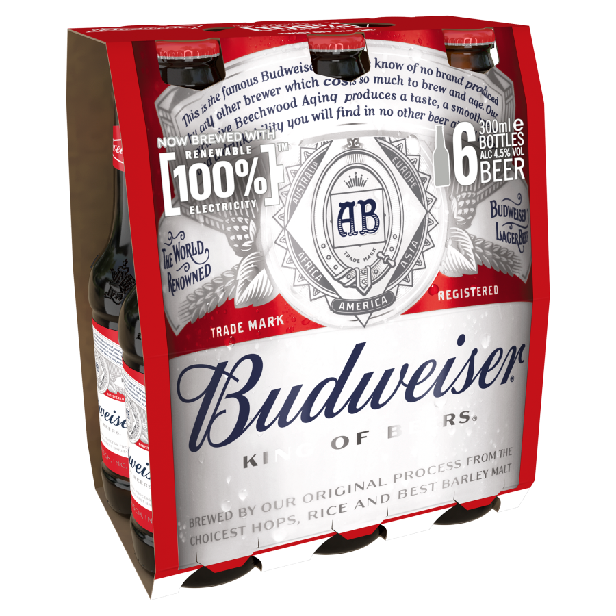 Budweiser Lager Beer Bottles 6 x 300ml